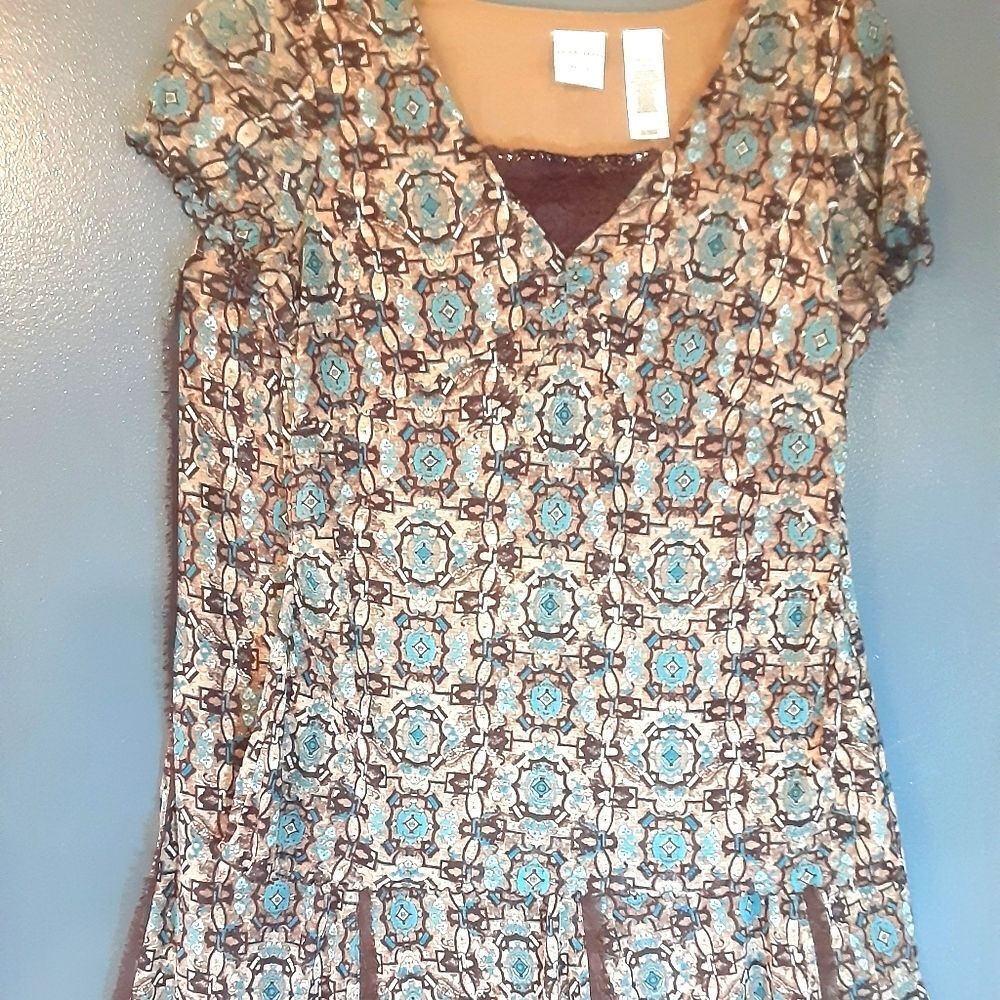 Vintage 2Pc Brown and Turquoise Fully Lined Skirt Set Sz MP - Picture 3 of 14